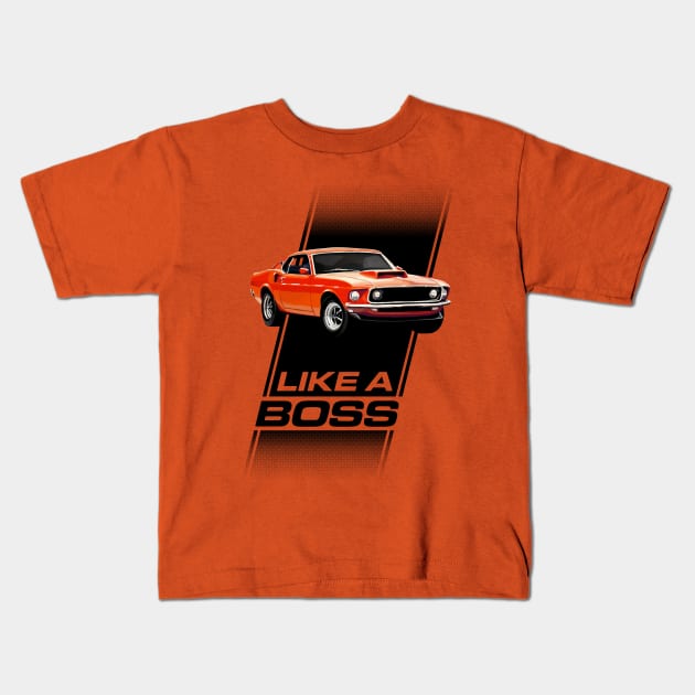 1969 Mustang Boss 429 - Like a Boss! Kids T-Shirt by Jarkkokarkko